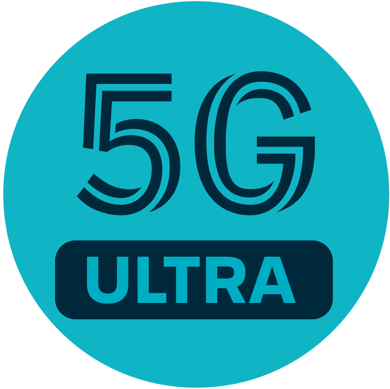 Logo 5G Ultra w okrągłym, niebieskim tle.